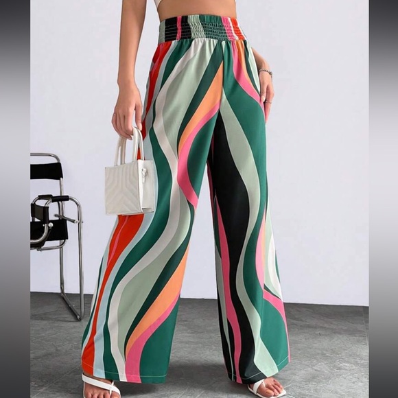 Boho Abstract Print High Waist Wide Leg palazzo Pants - Picture 4 of 6